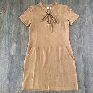 Paper Crane Camel Lace-Up Dress